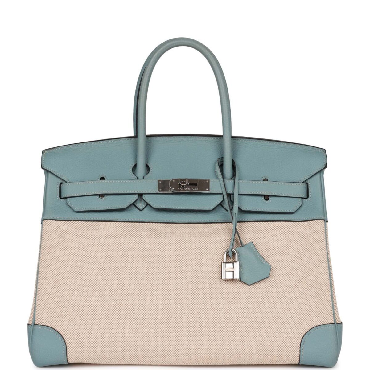 Hermes Birkin 35 Ciel Clemence and Ecru-Beige Toile H PHW