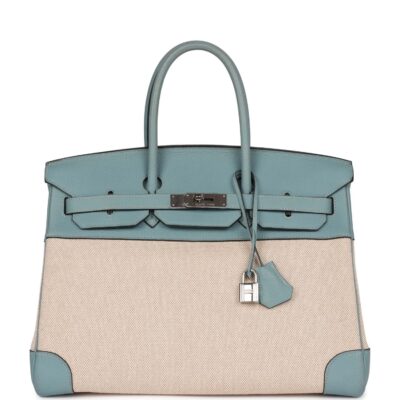 Hermes Birkin 35 Ciel Clemence and Ecru-Beige Toile H PHW