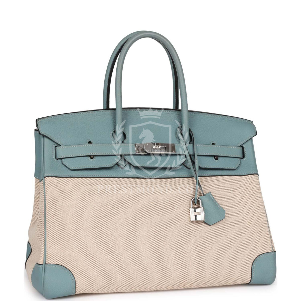 Hermes Birkin 35 Ciel Clemence and Ecru-Beige Toile H PHW — изображение 2