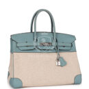 Hermes Birkin 35 Ciel Clemence and Ecru-Beige Toile H PHW