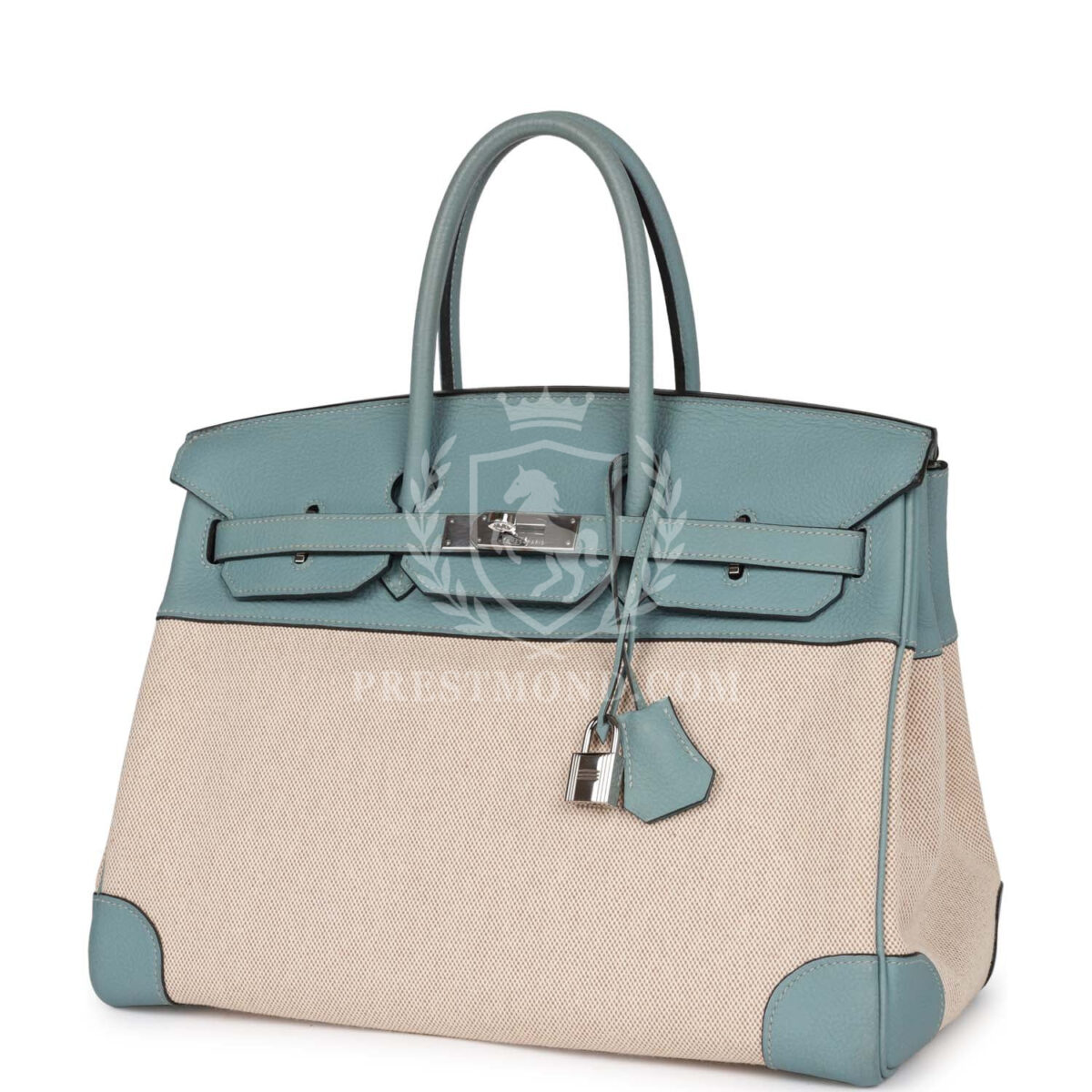 Hermes Birkin 35 Ciel Clemence and Ecru-Beige Toile H PHW — изображение 5