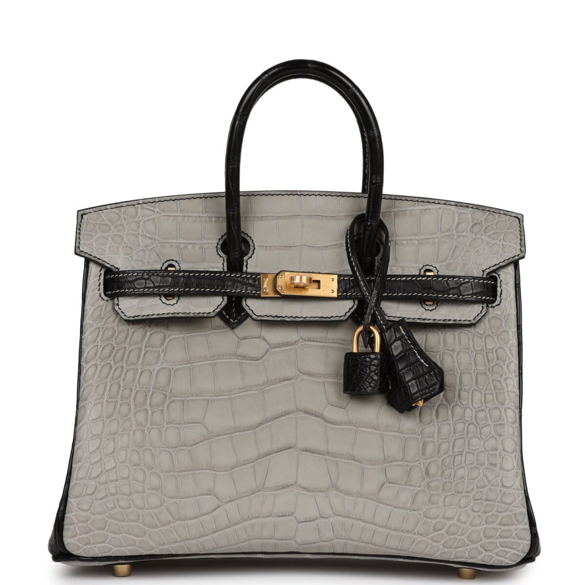 Hermes Special Order (HSS) Birkin 25 Gris Perle and Black Matte Alligator Mississippienis Brushed GHW