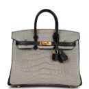 Hermes Special Order (HSS) Birkin 25 Gris Perle and Black Matte Alligator Mississippienis Brushed GHW