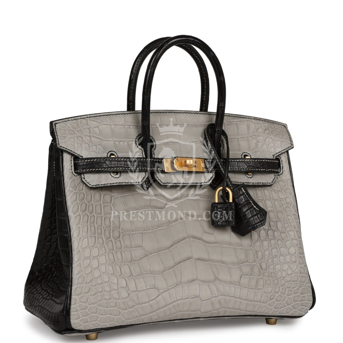 Hermes Special Order (HSS) Birkin 25 Gris Perle and Black Matte Alligator Mississippienis Brushed GHW — изображение 2