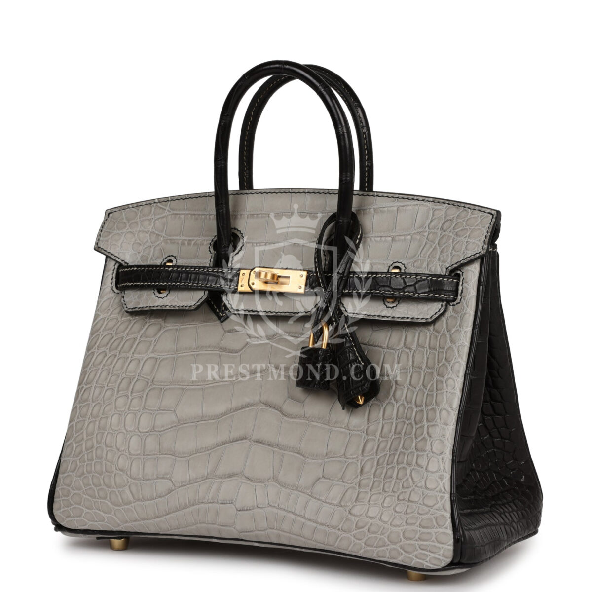 Hermes Special Order (HSS) Birkin 25 Gris Perle and Black Matte Alligator Mississippienis Brushed GHW — изображение 5