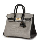 Hermes Special Order (HSS) Birkin 25 Gris Perle and Black Matte Alligator Mississippienis Brushed GHW