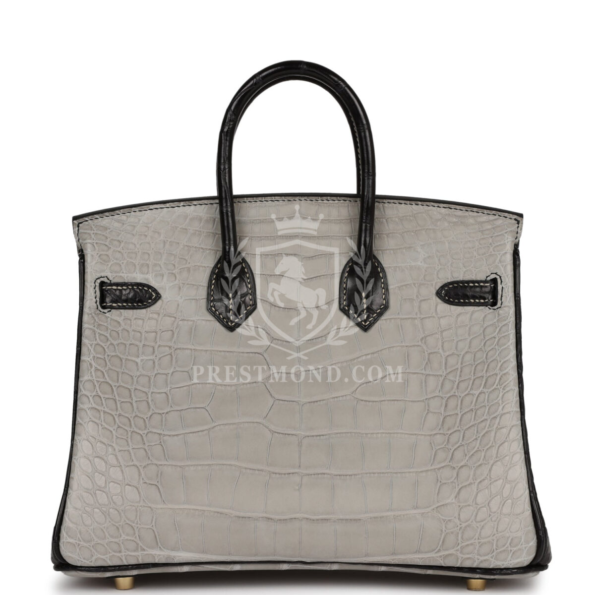 Hermes Special Order (HSS) Birkin 25 Gris Perle and Black Matte Alligator Mississippienis Brushed GHW — изображение 4