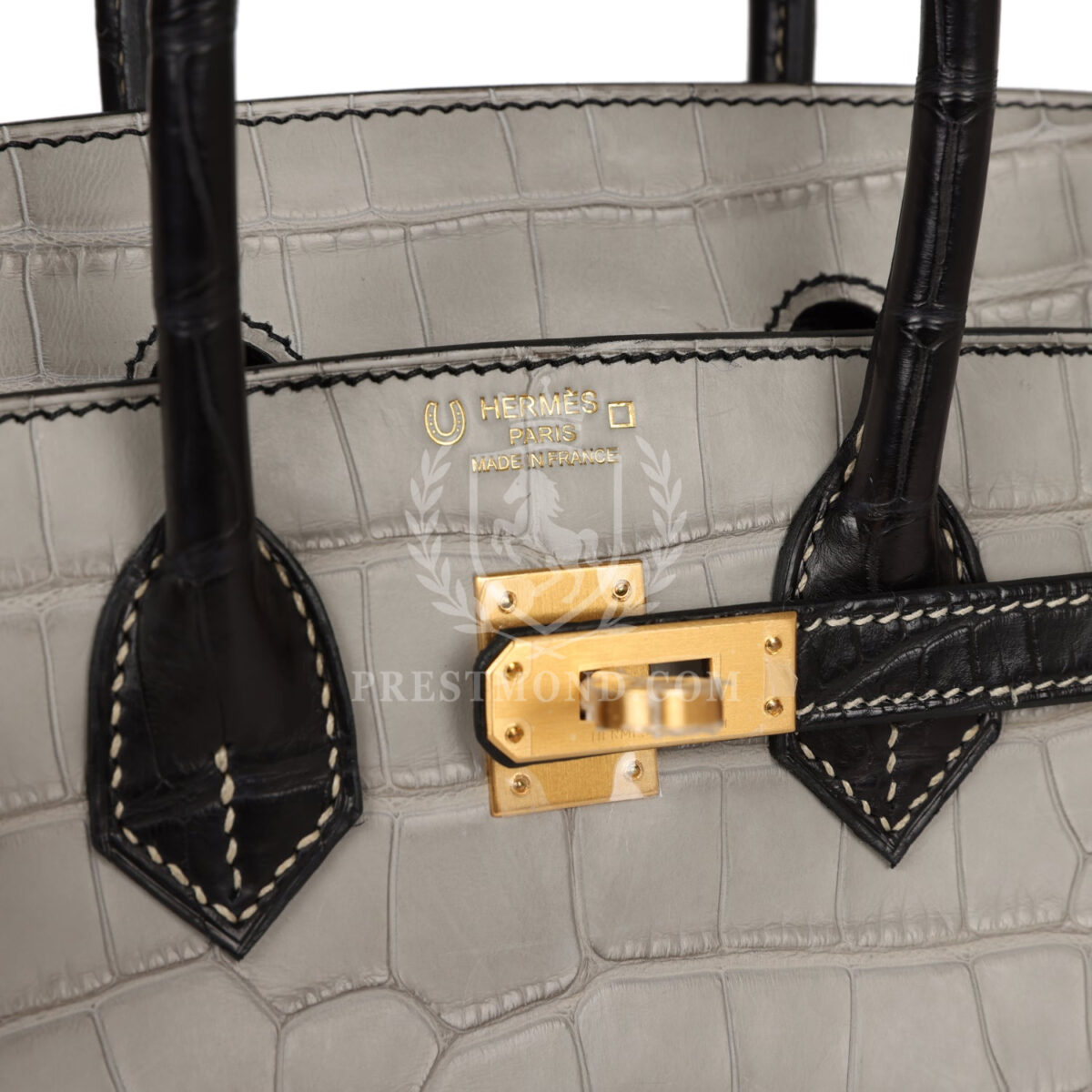 Hermes Special Order (HSS) Birkin 25 Gris Perle and Black Matte Alligator Mississippienis Brushed GHW — изображение 7