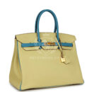 Hermes Special Order (HSS) Birkin 35 Jaune Poussin and Bleu Paradise Togo Brushed GHW