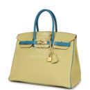 Hermes Special Order (HSS) Birkin 35 Jaune Poussin and Bleu Paradise Togo Brushed GHW