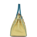Hermes Special Order (HSS) Birkin 35 Jaune Poussin and Bleu Paradise Togo Brushed GHW