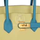 Hermes Special Order (HSS) Birkin 35 Jaune Poussin and Bleu Paradise Togo Brushed GHW