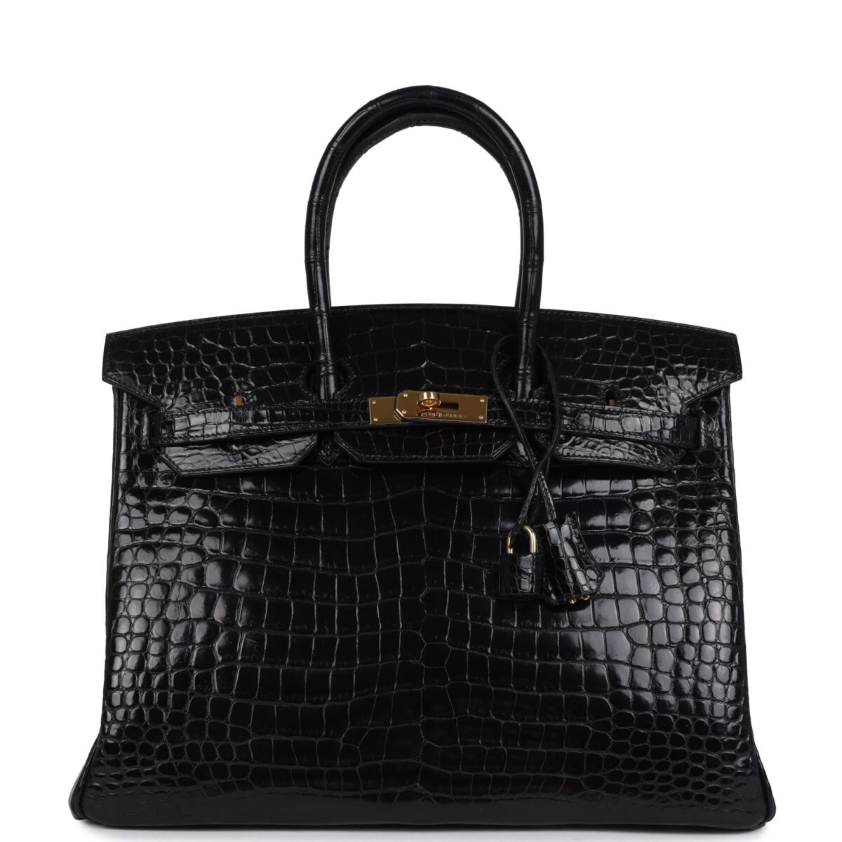 Vintage Hermes Birkin 35 Black Shiny Porosus Crocodile GHW