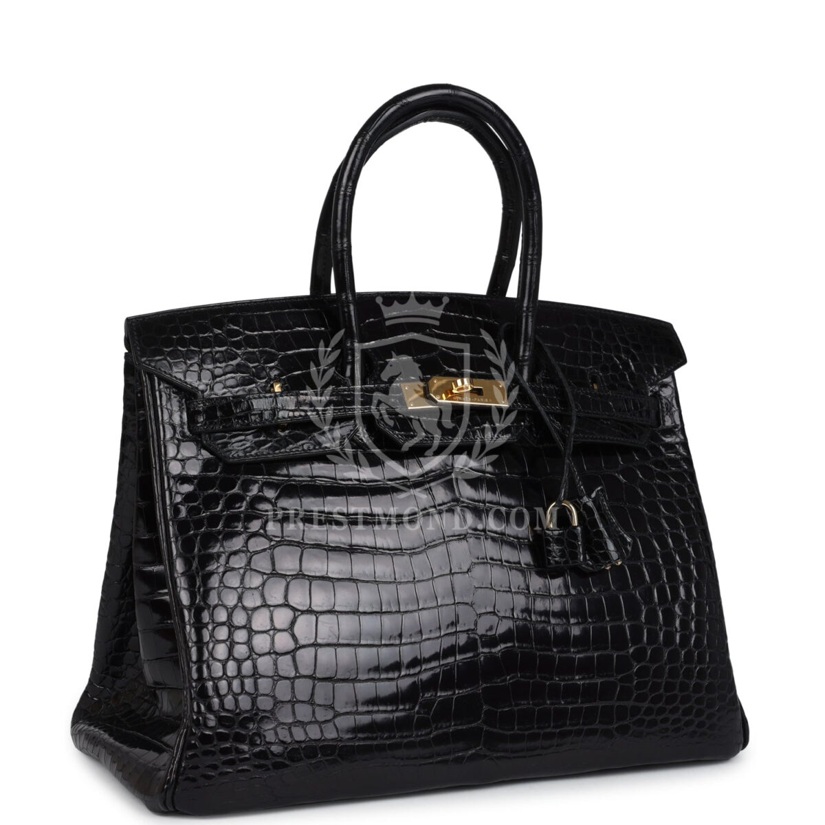 Vintage Hermes Birkin 35 Black Shiny Porosus Crocodile GHW — изображение 2