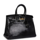 Vintage Hermes Birkin 35 Black Shiny Porosus Crocodile GHW