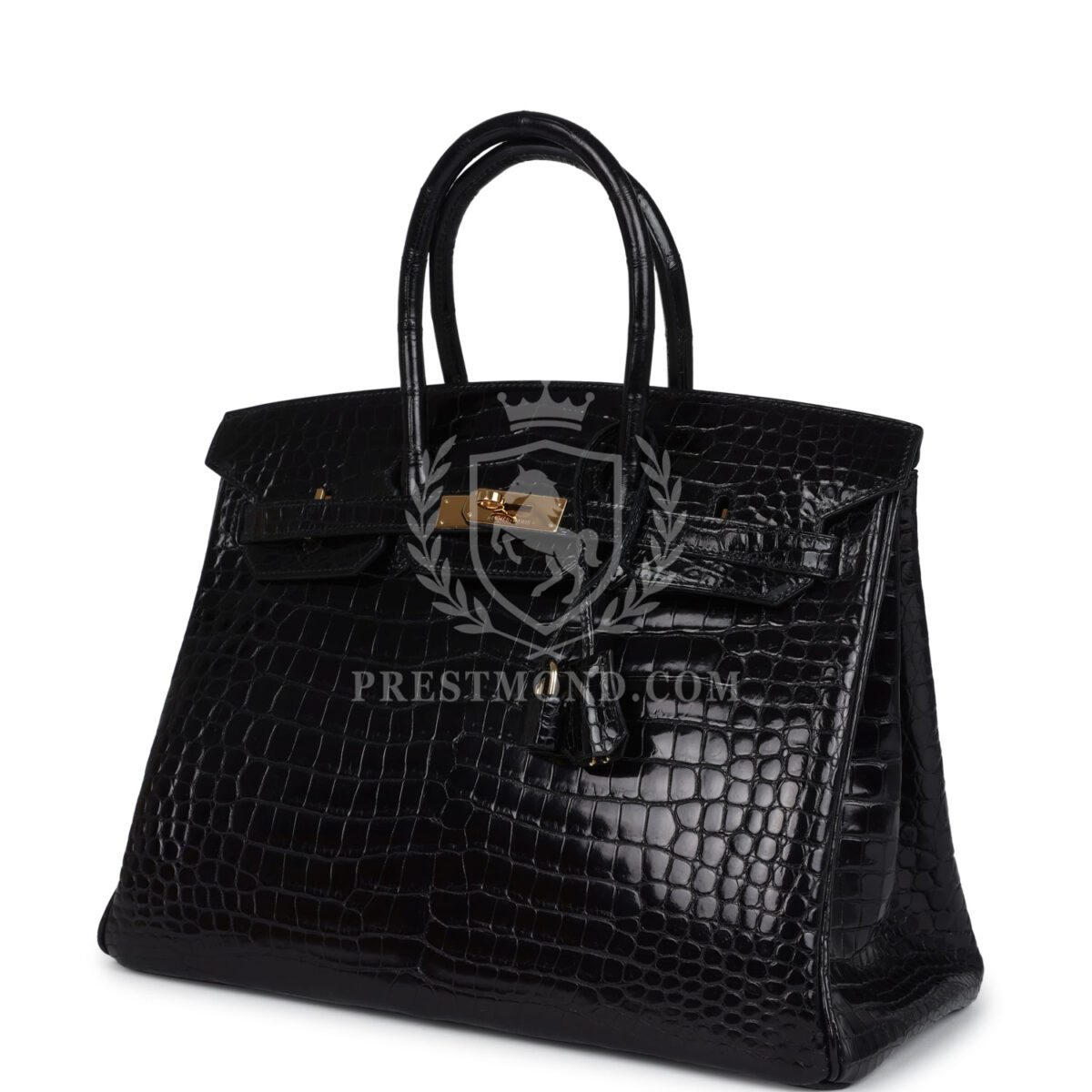 Vintage Hermes Birkin 35 Black Shiny Porosus Crocodile GHW — изображение 5