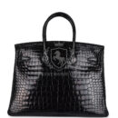 Vintage Hermes Birkin 35 Black Shiny Porosus Crocodile GHW