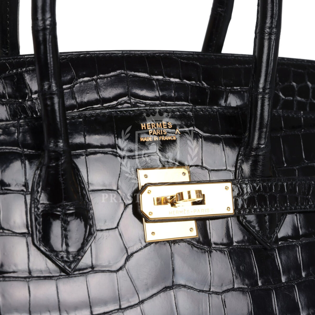 Vintage Hermes Birkin 35 Black Shiny Porosus Crocodile GHW — изображение 7