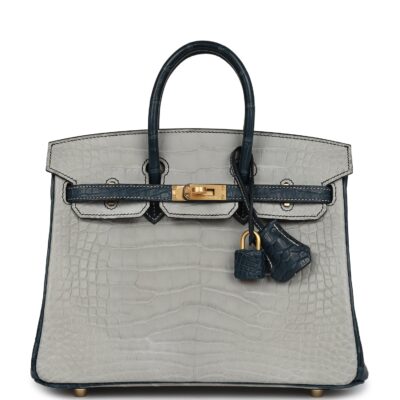 Hermes Special Order (HSS) Birkin 25 Gris Perle and Vert Rousseau Matte Alligator Brushed GHW