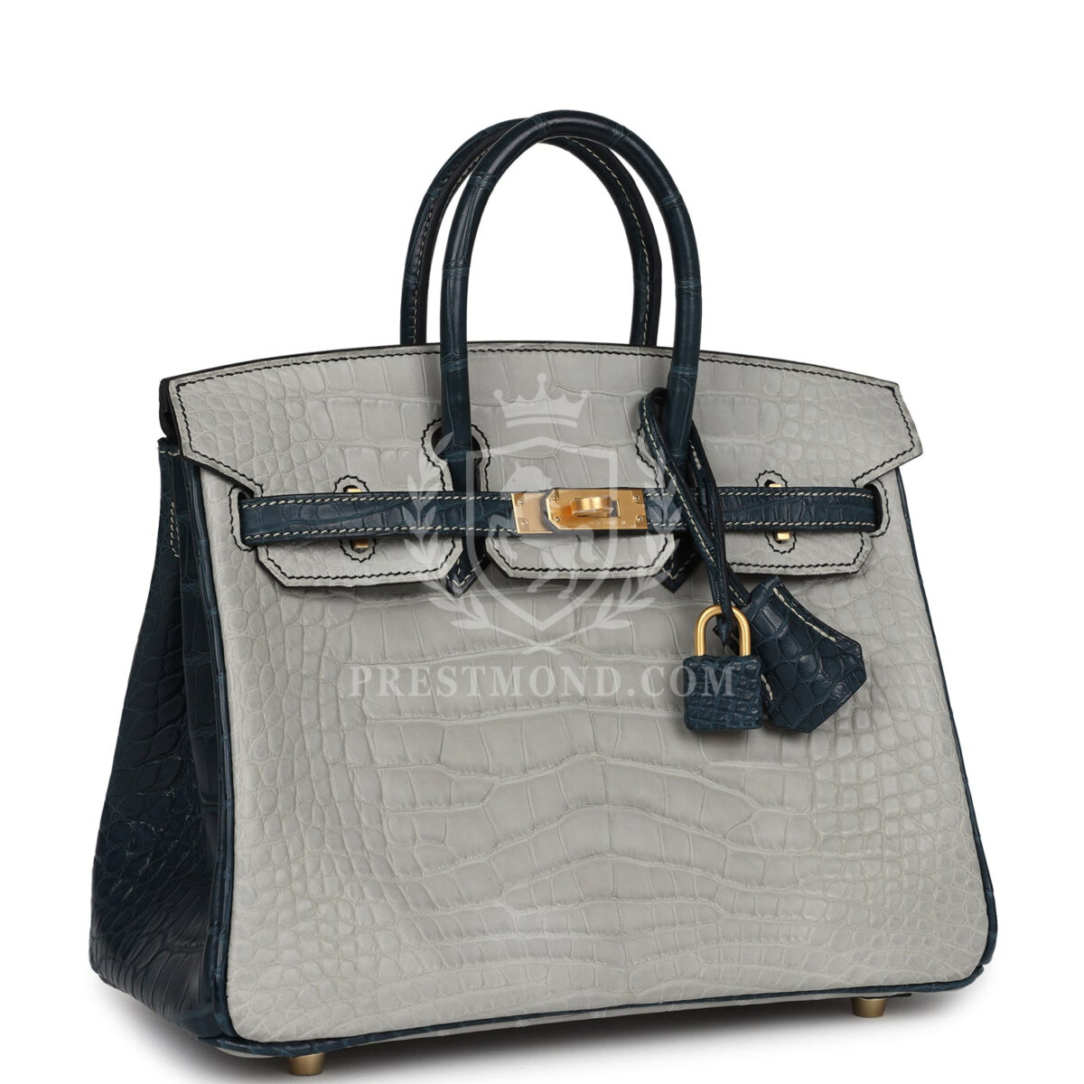 Hermes Special Order (HSS) Birkin 25 Gris Perle and Vert Rousseau Matte Alligator Brushed GHW — изображение 2