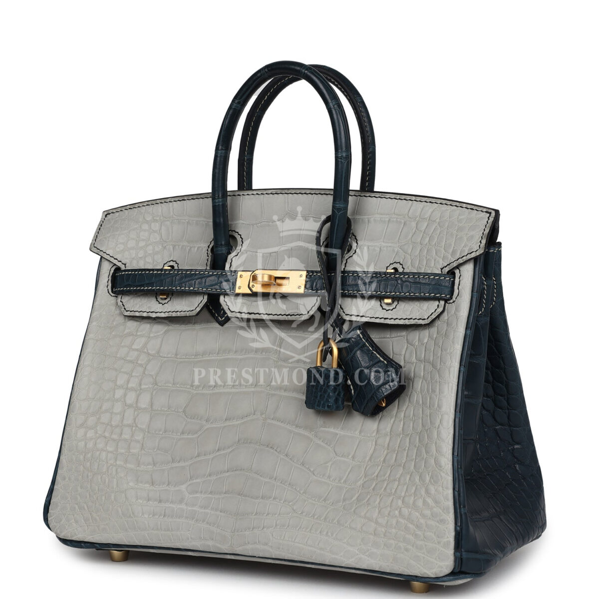 Hermes Special Order (HSS) Birkin 25 Gris Perle and Vert Rousseau Matte Alligator Brushed GHW — изображение 5