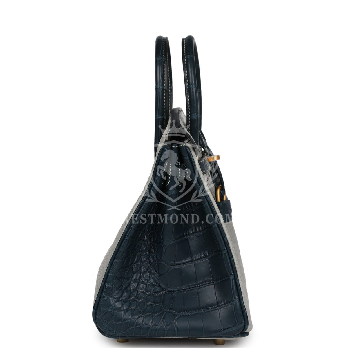 Hermes Special Order (HSS) Birkin 25 Gris Perle and Vert Rousseau Matte Alligator Brushed GHW — изображение 3