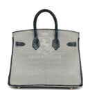 Hermes Special Order (HSS) Birkin 25 Gris Perle and Vert Rousseau Matte Alligator Brushed GHW