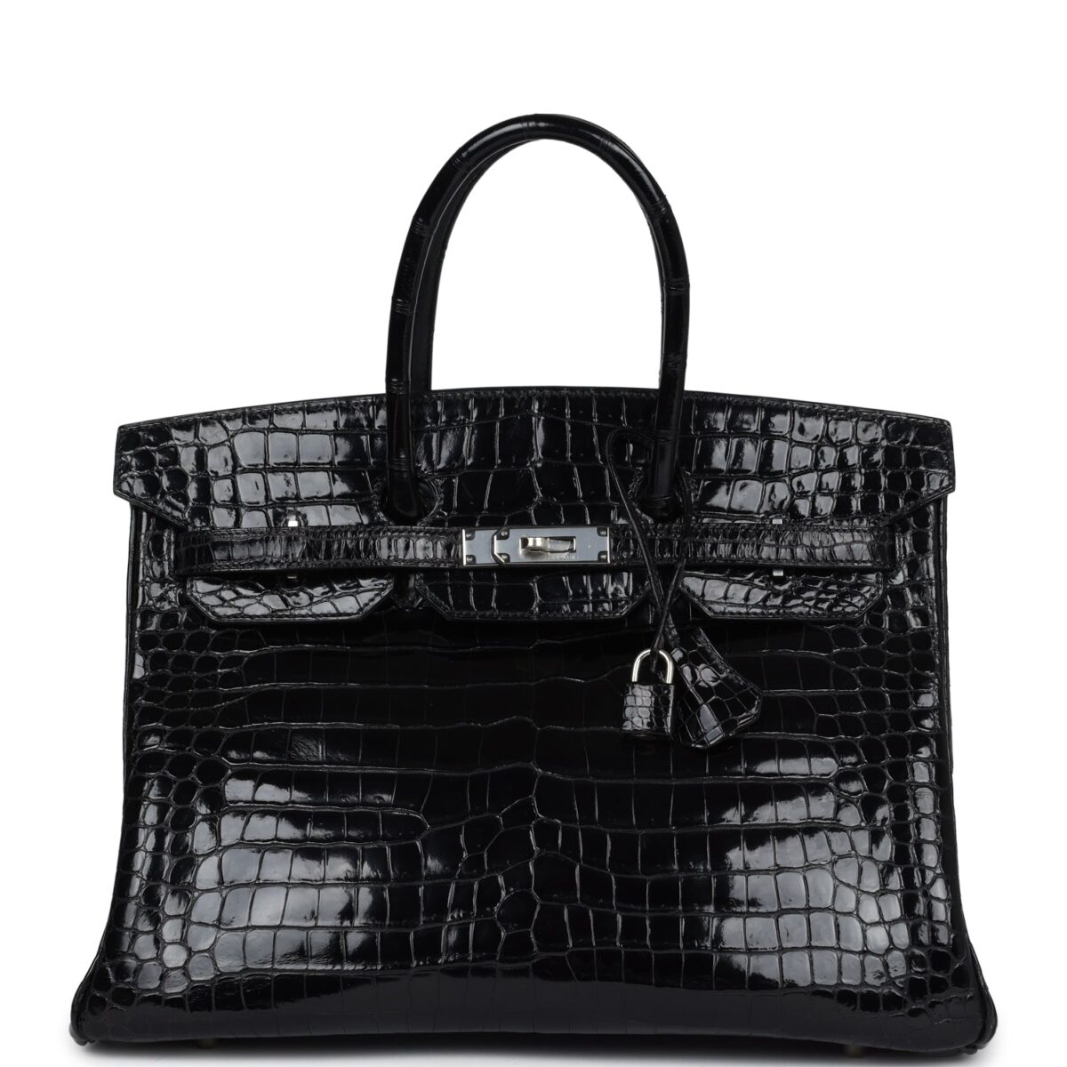 Vintage Hermes Birkin 35 Black Shiny Porosus Crocodile PHW