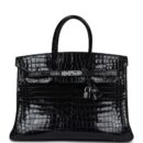 Vintage Hermes Birkin 35 Black Shiny Porosus Crocodile PHW