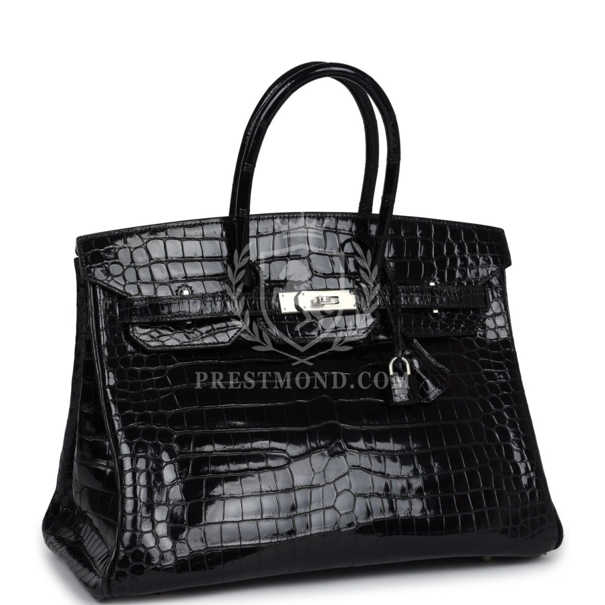 Vintage Hermes Birkin 35 Black Shiny Porosus Crocodile PHW — изображение 2