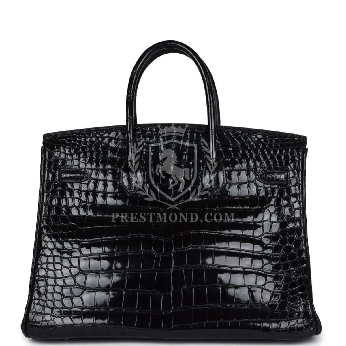 Vintage Hermes Birkin 35 Black Shiny Porosus Crocodile PHW — изображение 4