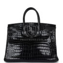 Vintage Hermes Birkin 35 Black Shiny Porosus Crocodile PHW