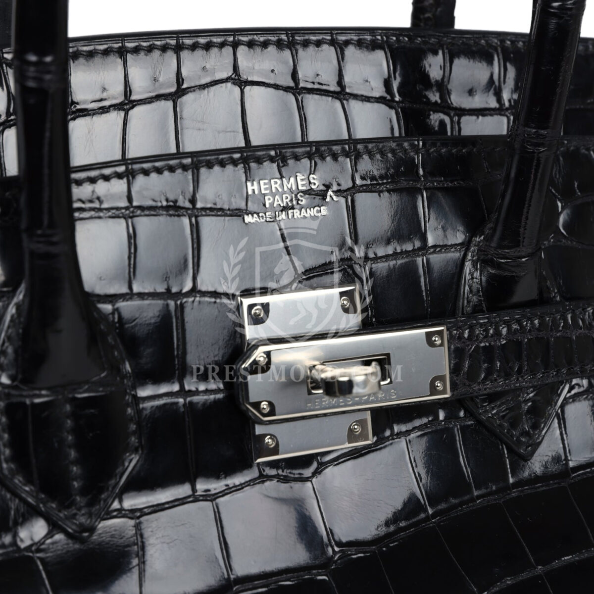 Vintage Hermes Birkin 35 Black Shiny Porosus Crocodile PHW — изображение 7