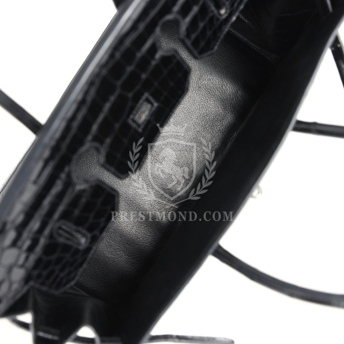 Vintage Hermes Birkin 35 Black Shiny Porosus Crocodile PHW — изображение 8
