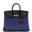 Hermes Birkin 25 Bleu Saphir Taurillion Novillo and Bleu Marine Matte Alligator Touch Rose GHW