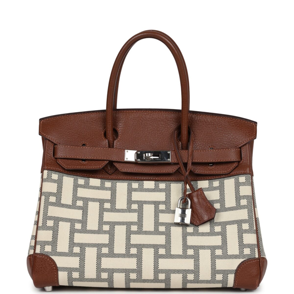 Hermes Birkin 30 Marron D'Inde Buffalo and Mosaique Canvas PHW
