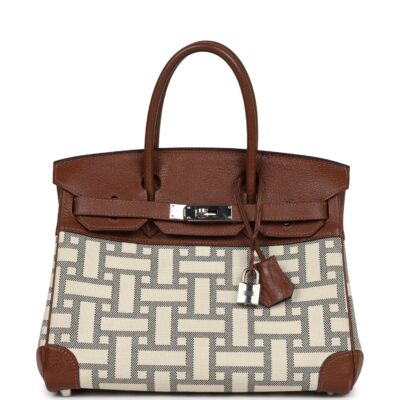 Hermes Birkin 30 Marron D'Inde Buffalo and Mosaique Canvas PHW