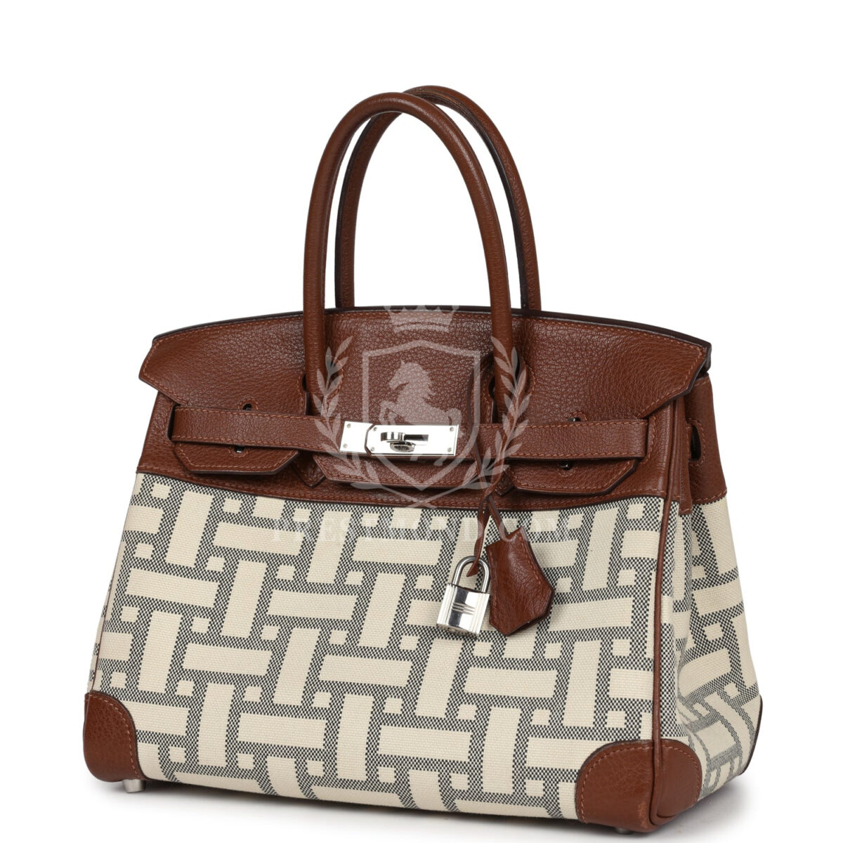 Hermes Birkin 30 Marron D'Inde Buffalo and Mosaique Canvas PHW — изображение 5