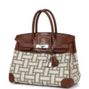 Hermes Birkin 30 Marron D'Inde Buffalo and Mosaique Canvas PHW