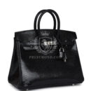 Hermes Birkin 25 Black Shiny Varanus Niloticus Lizard PHW