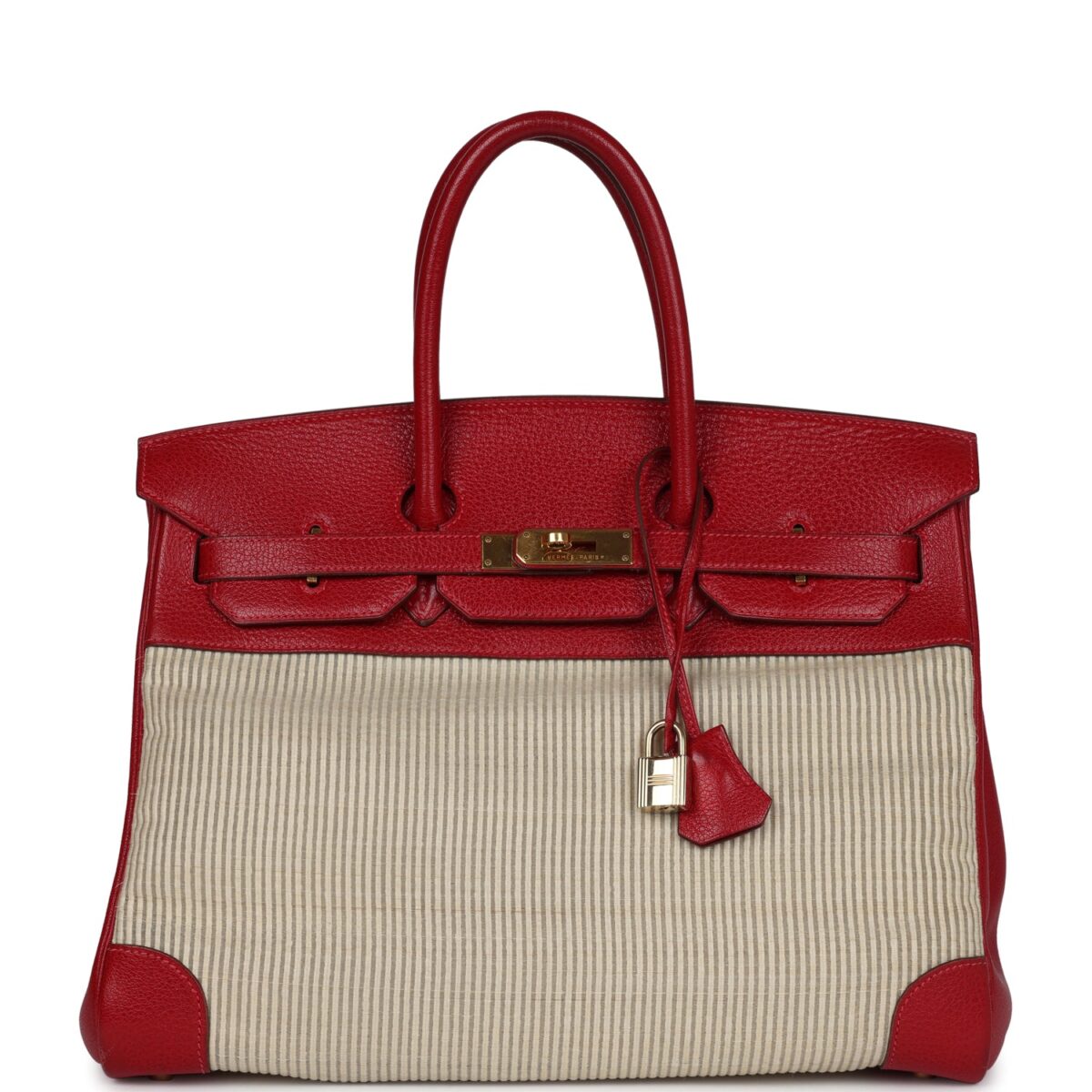 Vintage Hermes Birkin 35 Rouge Vif Buffalo and Crinoline GHW