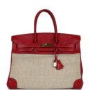 Vintage Hermes Birkin 35 Rouge Vif Buffalo and Crinoline GHW