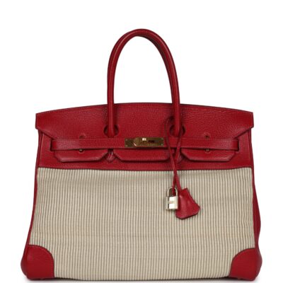 Vintage Hermes Birkin 35 Rouge Vif Buffalo and Crinoline GHW