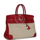 Vintage Hermes Birkin 35 Rouge Vif Buffalo and Crinoline GHW
