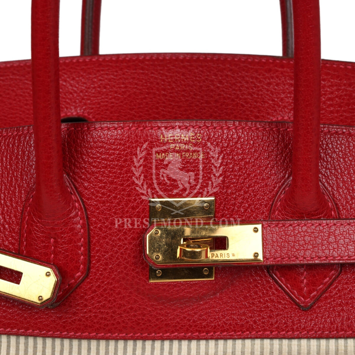 Vintage Hermes Birkin 35 Rouge Vif Buffalo and Crinoline GHW — изображение 7