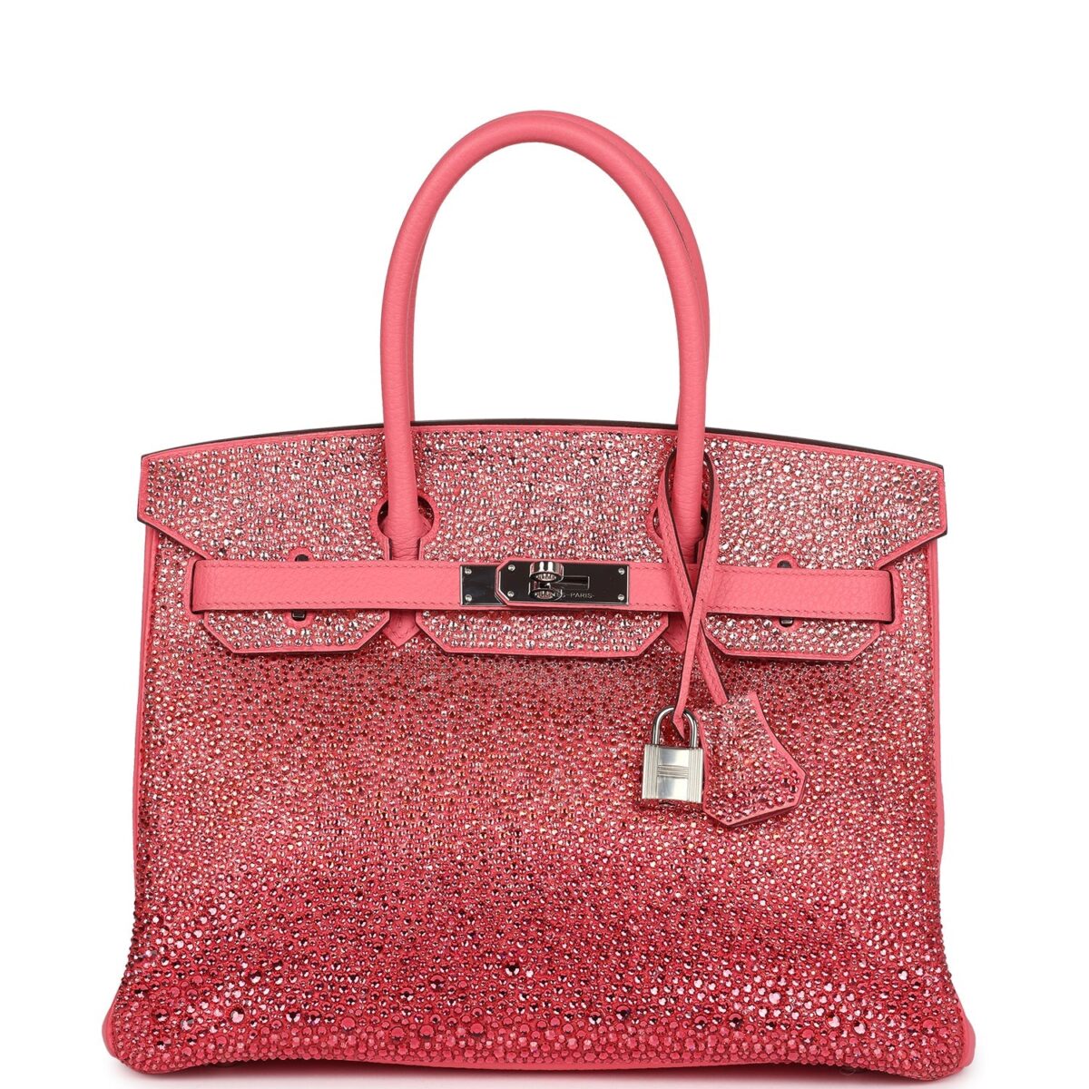 Custom Ombre Swarovski Crystal Hermes Birkin 30 Rose Azalee Clemence PHW