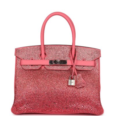 Custom Ombre Swarovski Crystal Hermes Birkin 30 Rose Azalee Clemence PHW