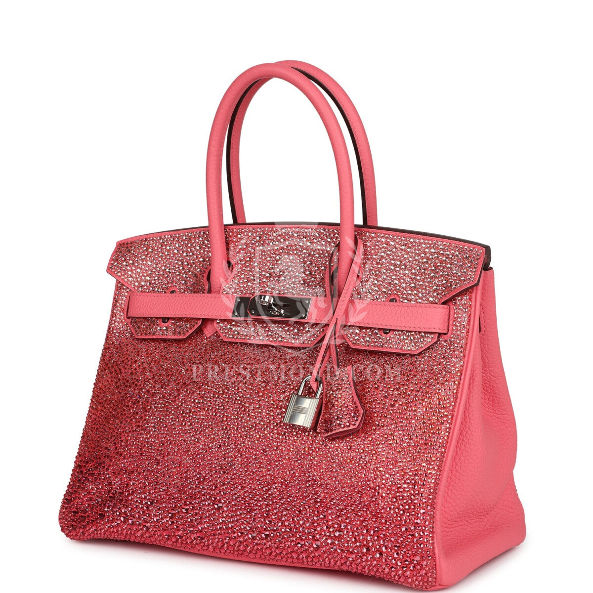 Custom Ombre Swarovski Crystal Hermes Birkin 30 Rose Azalee Clemence PHW — изображение 5