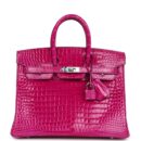 Hermes Birkin 25 Rose Sheherazade Shiny Porosus Crocodile PHW