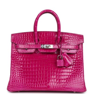 Hermes Birkin 25 Rose Sheherazade Shiny Porosus Crocodile PHW